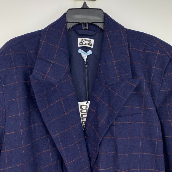 Future Collective Reese Blutstein Blazer Blue Check Plaid Button NWT - Picture 3 of 11